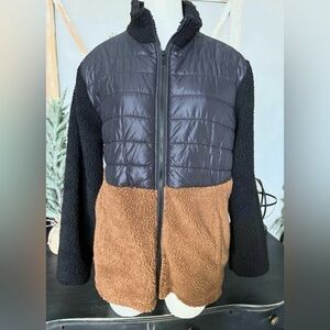 Black and Brown Sherpa Jacket